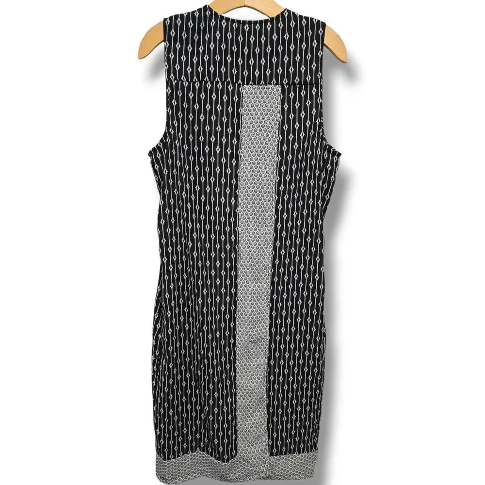 Chelsea & Theodore Women’s Black & White Geometric Open Front Long Vest – Size L
